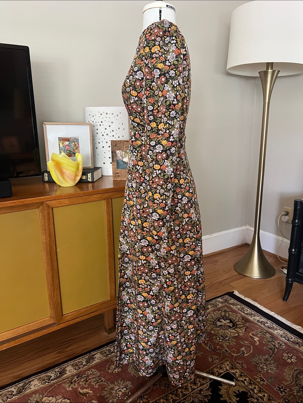Topshop Black Floral Long-Sleeve Maxi Dress with Multi-Color Blooms - Picture 6 of 8